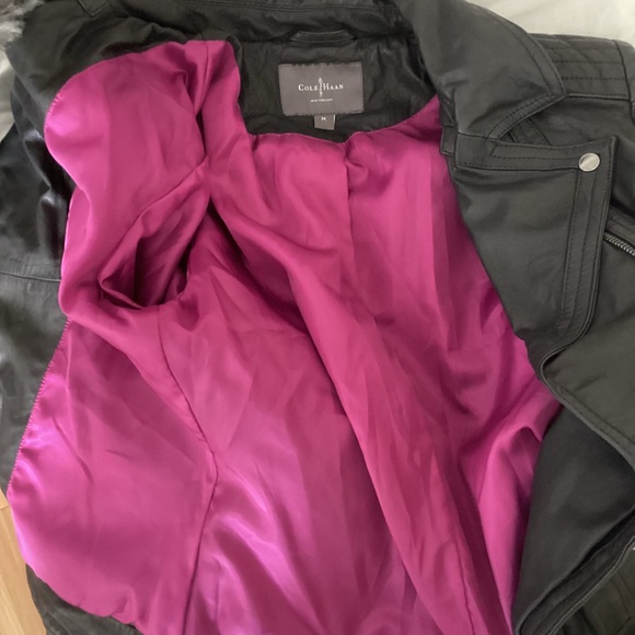 NWT Cole Haan Black Leather Moto Jacket Medium - Picture 12 of 14